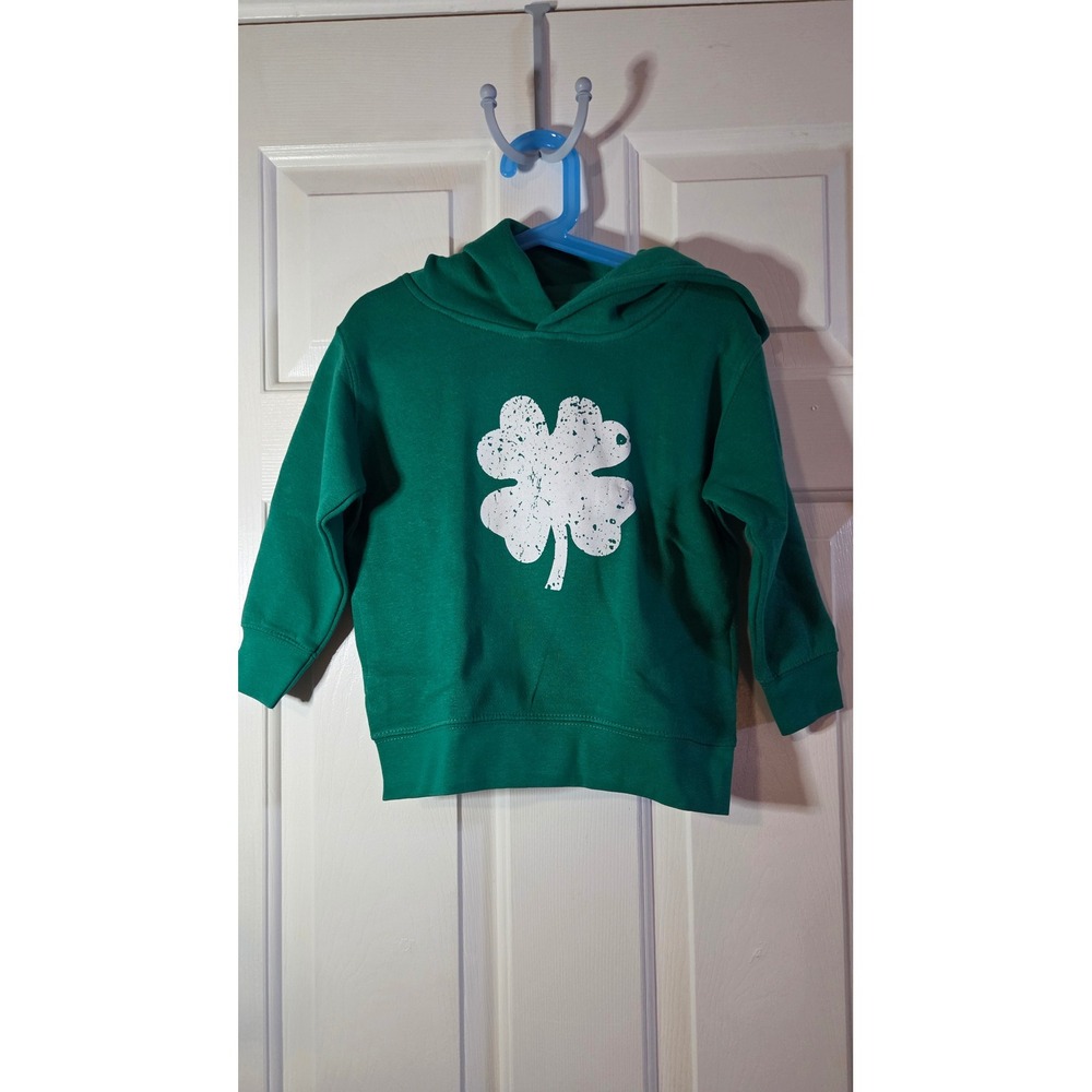 Rabbit Skins Kids Green Four Leaf Clover Shamrock Graphic Hoodie Size 4